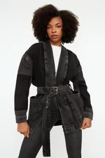 Trendyol Oversize Denim Jacket WITH Anthracite Belt Color Block