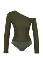 Trendyol Khaki Jacquard Fitted Asymmetrical Collar Knitted Body