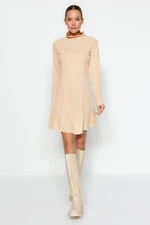 Trendyol Camel Stitch Detail A-Line/Cbell Form Stand-Up Collar Thessaloniki/Knitwear Look Knit Dress