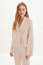 Trendyol Powder Heart Pattern Viscose Woven Pajamas Set with Lace-Up Detail