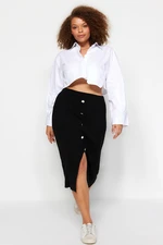 Trendyol Curve Black Gold Button Detailed Corduroy Knit Skirt