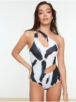 Black and white patterned swimsuit with cut-outs Trendyol - Women