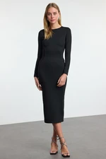 Trendyol Black Slimming Effect Piping Detailed Knitted Chic Evening Dress