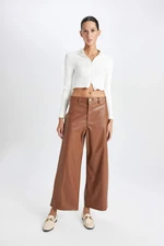 DEFACTO Culotte High Waist Crop Fit Crop Faux Leather Pants