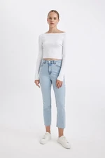 DEFACTO Mary Straight Leg High Waist Cut-Off Ankle Length Jean Washed Trousers