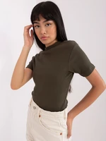 Khaki fitted ribbed blouse