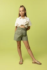 DEFACTO Girls Crop Linen Short Sleeve Shirt