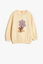 Koton Sweatshirt Floral Applique Detail Long Sleeve Crew Neck Raised Cotton