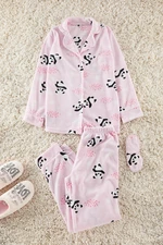 Trendyol Light Pink Panda Patterned Sleep Band Polar Winter Knitted Pajama Set