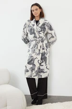 Trendyol Multi-Colored Belted Animal Pattern Fleece Winter Knitted Dressing Gown