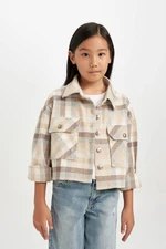 DEFACTO Girls Plaid Double Pocket Crop Long Sleeve Shirt