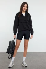 Trendyol Black Parachute Garnish Zippered Eyelet Detailed Stoppered Knitted Sweatshirt