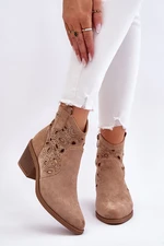 Women's suede openwork cowboy boots Beige Daxon