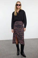 Trendyol Brown Animal Printed Pencil Stretch Skirt