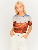 Modro-hnědý průsvitný crop top TALLY WEiJL - Dámské