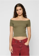 Dámské tričko Off Shoulder Rib Tee 2-Pack bílá+olivová