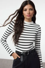 Trendyol Black-White Striped Fitted/Fits Body Soft Touch Knitted Bodysuit