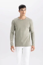 DEFACTO Men's Khaki Relax Fit Casual Cut Crew Neck Basic Knitwear Sweater