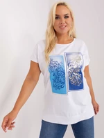 White and navy blue blouse plus size with print