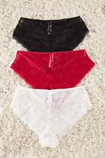 Trendyol Curve Black-Ecru-Red Soft Lace Plus Size Panties