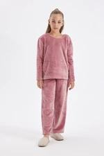 DEFACTO Girls Polar Fleece Long Sleeve Top Long Bottom Pajama Set