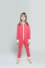 Oslo Children's Jumpsuit, Long Sleeves, Long Legs - Raspberry/Ecru