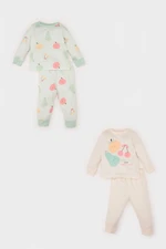 DEFACTO Baby Girl Fruit Patterned Long Sleeve Cotton 4-Piece Pajama Set