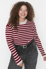 Trendyol Curve Burgundy Striped Crew Neck Pletený svetr