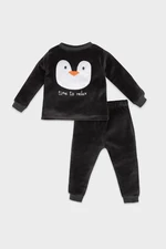 DEFACTO Baby Boy Penguin Patterned Long Sleeve Top Long Bottom Velour Pajama Set