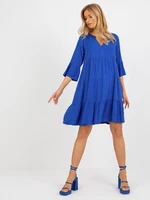 Cobalt blue dress with frills and 3/4 sleeves SUBLEVEL