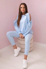 Set of sweatshirts with bow on the sleeves and leggings blue