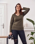 Halenka Plus Size khaki s dlouhým rukávem