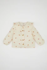 DEFACTO Baby Girl Large Collar Floral Patterned Buttoned Twill Long Sleeve Shirt