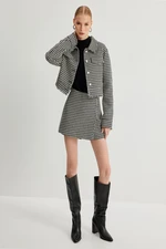 Koton Tweed Crop Jacket Houndstooth Patterned Shirt Collar Pearl Buttons