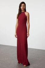 Trendyol Burgundy Fitted Woven Shiny Stone Woven Long Evening Dress