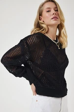 Happiness İstanbul Women's Black Openwork Seasonal Knitwear Sweater