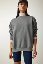 Happiness İstanbul Women's Gray Raised Basic Sweatshirt