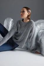 Trendyol Gray Foil Printed Knitwear Sweater