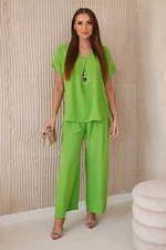 Set with necklace blouse + trousers light green