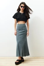 Trendyol Anthracite Faded Effect Stitching Detailed Maxi Flexible Skirt