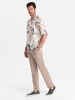 Ombre Men's linen blend rolled up chino pants - light brown