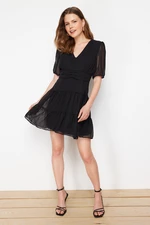 Trendyol Black Waist Opening Flounce Chiffon Lined Mini Woven Dress