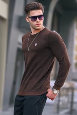 Madmext Dark Brown Crew Neck Regular Fit Basic Sweatshirt 5799