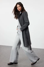 Trendyol Anthracite Belted Long Wool Cashmere Coat