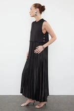 Trendyol Black Skirt Pleated Knitted Satin Underwear Dress