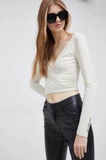 Tričko s dlouhým rukávem Calvin Klein Jeans béžová barva