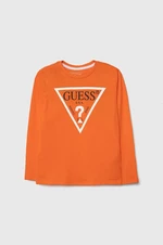 Dětské bavlněné tričko s dlouhým rukávem Guess oranžová barva, s potiskem