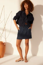 Trendyol Navy Blue 100% Linen Pocket Detailed Mini Skirt