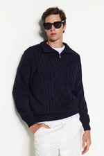 Trendyol Navy Blue Regular Fit Zippered Half Turtleneck Knitwear Sweater