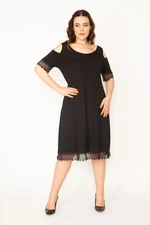 Şans Women's Plus Size Black Decollete Decollete Black Dress